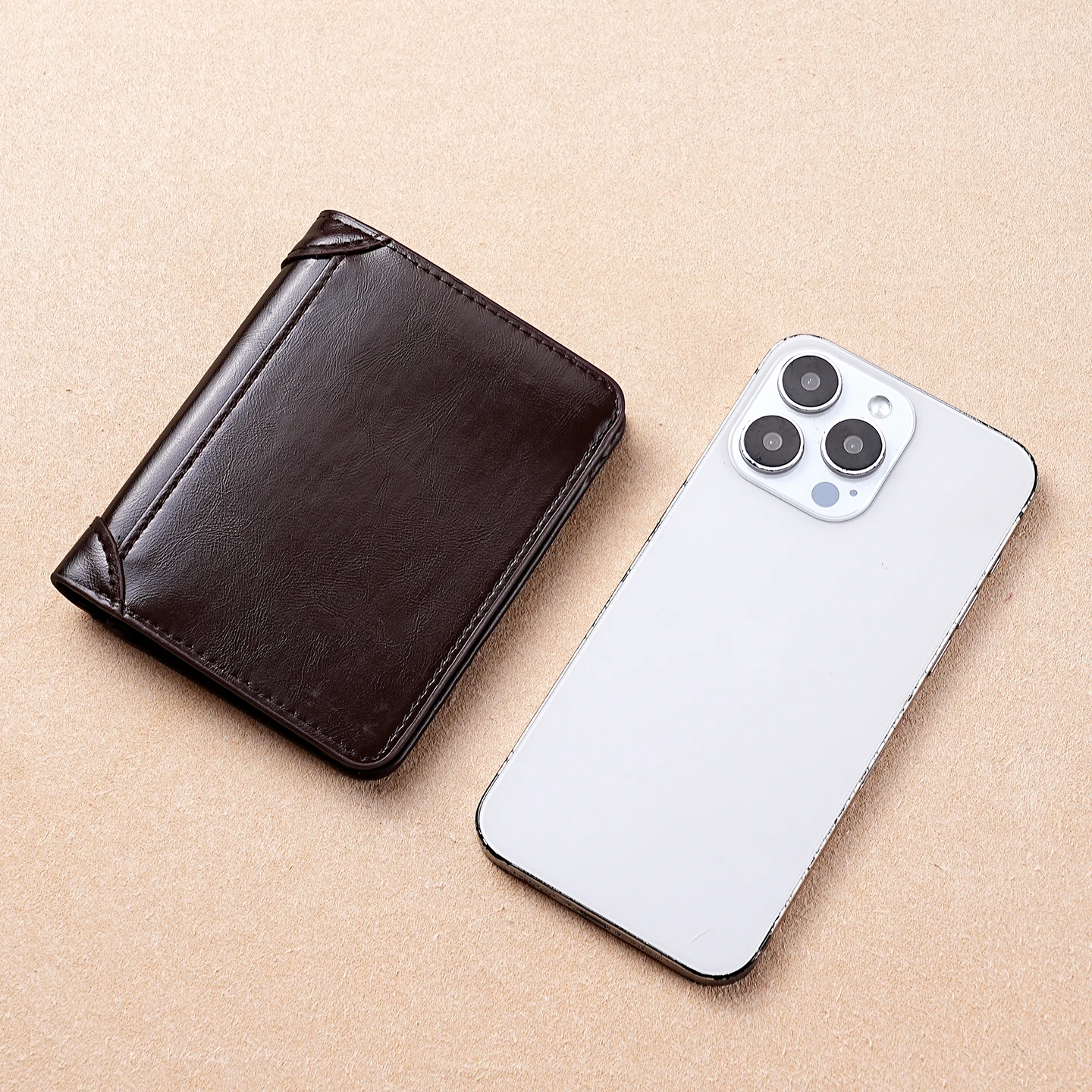 Nuevo Cartera compacta Retro Vertical triple para hombre, lector de tarjetas antirrobo, bolsa, soporte para licencia de conducir