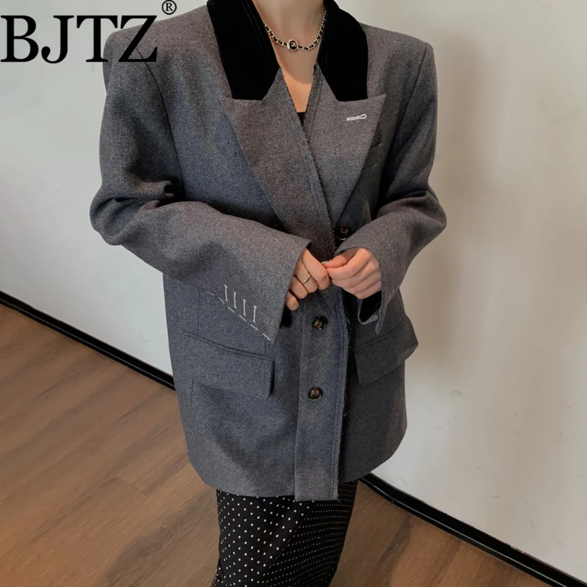 سترة BJTZ النسائية ذات الألوان الخريفية، تصميم أنيق وبسيط، أنيق وناعم وممتاز، ملابس خارجية مريحة وعالية الجودة