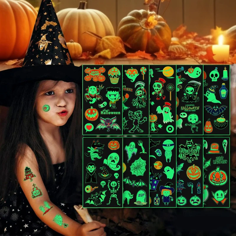

Happy Halloween Luminous Night Tattoo Stickers Temporary Waterproof Tattoo