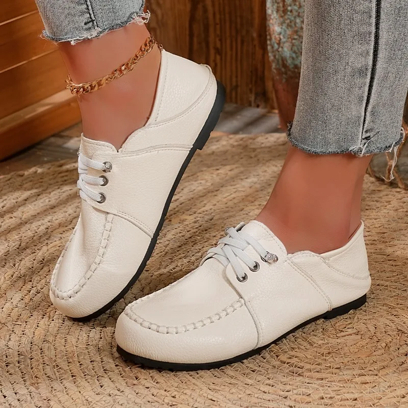 

New Arrival Women Casual Shoes 2026 Soft Leather Flats Sneakers Lace Up Moccasins Ladies Shoes Fashion Loafers Plus Size 36-43
