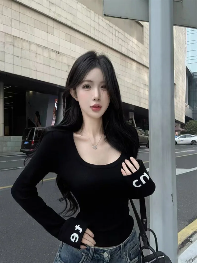 เสื้อยืดแขนยาวผู้หญิงลายพิมพ์ Ciwalk สีชมพู สไตล์ลำลอง ผ้าฝ้ายระบายอากาศ ทรงเข้ารูป ช่วยให้ดูผอมเพรียว