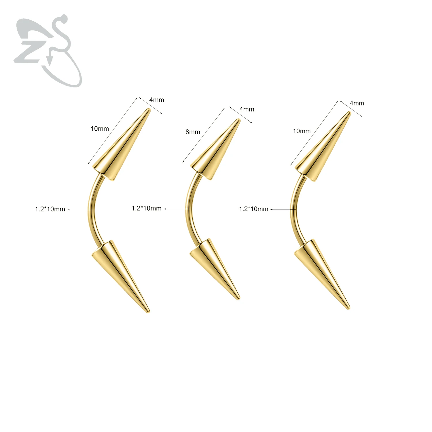 3Pcs Spike Bridge Piercing Stainless Steel Eyebrow Rings