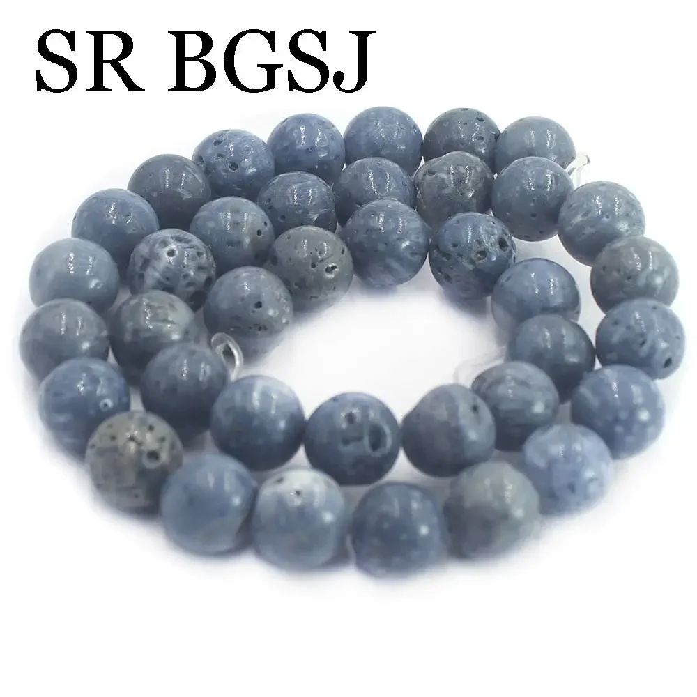 6MM 8MM 10MM 12MM  Round Blue Sponge Coral Gems Loose Jewelry DIY Beads Strand 15\