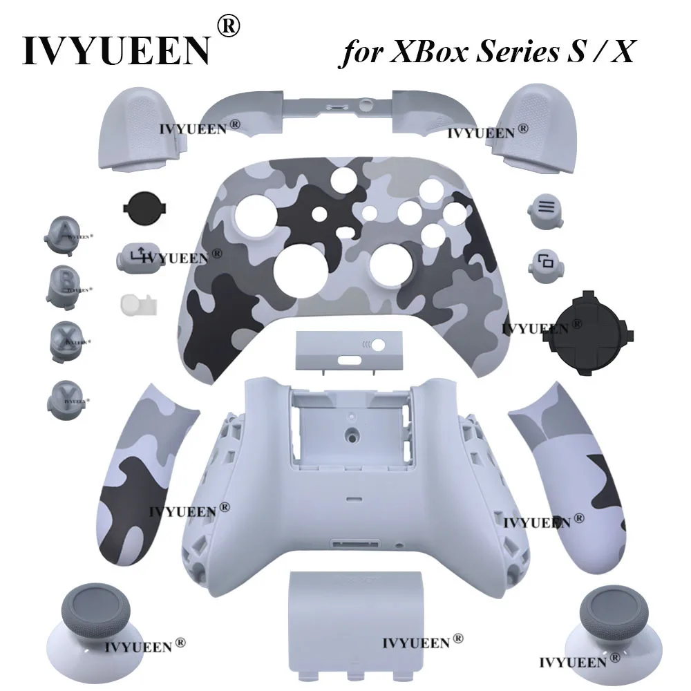 Запасной корпус IVYUEEN для геймпада Xbox Series X S Core, серый камуфляжный чехол для лицевой панели, триггерные кнопки, батарейный блок