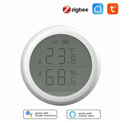 Tuya Inteligente ZigBee Sensor de Temperatura e Umidade, Display LCD, Termômetro Interior em Casa, APP Controle de Voz, Alexa, Google Home