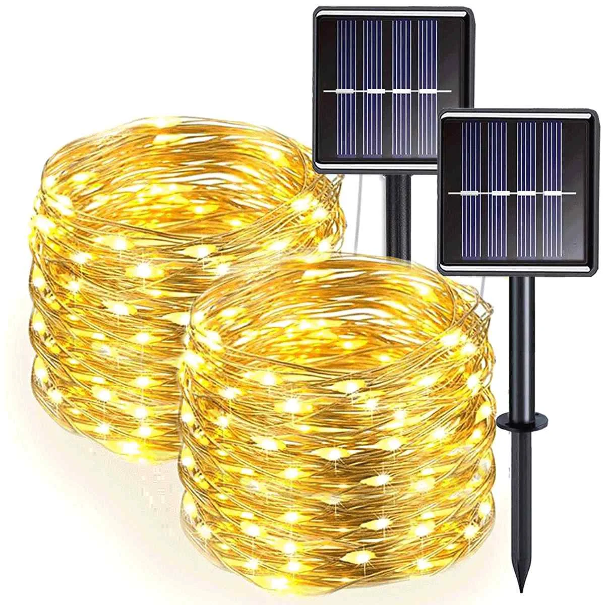 2pcs LED Solar String Lights Holiday Decorative Lights Garden Outdoor Waterproof Lights 8 Functions
