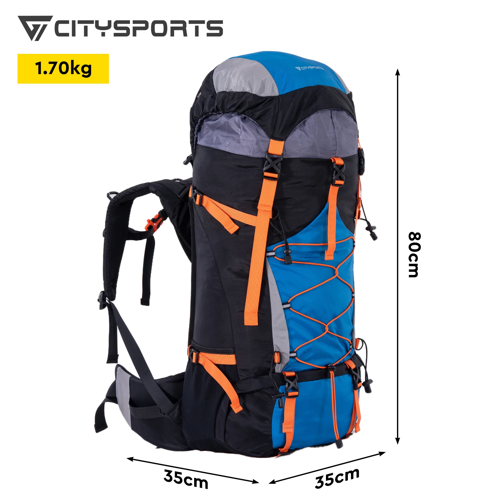 CITYSPORTS PRO Wanderrucksack, Faltbarer Reiserucksack, Trekkingrucksack, 60L (55 + 5), Outdoor-Sport-Reise-Tagesrucksack mit Regenschutz – Detail 6