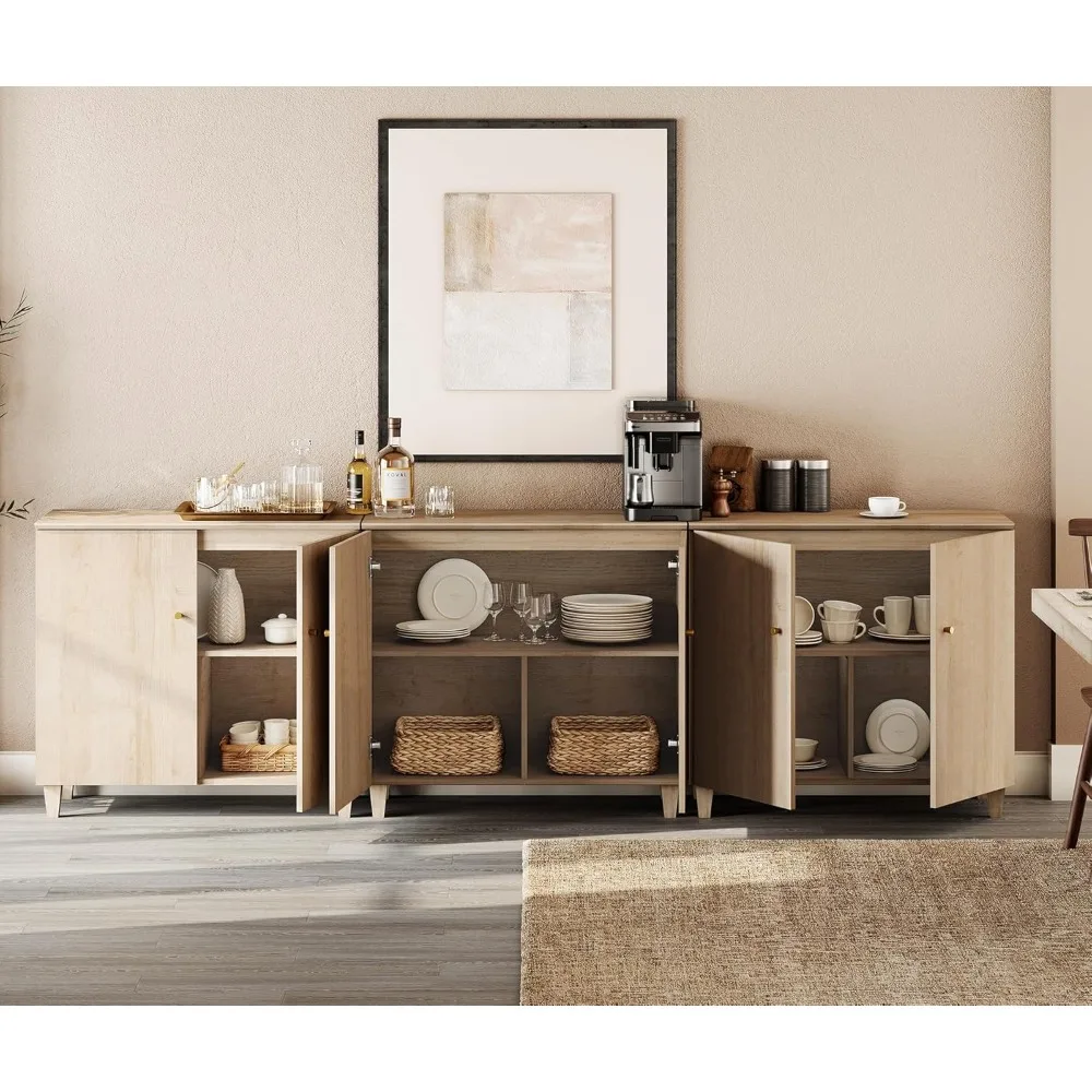 

Sideboards Buffet, 106 Wide Wooden Credenza with 6 Doors, 3-in-1 Modern Kitchen Coffee Bar Cabinet with 9 Compartments