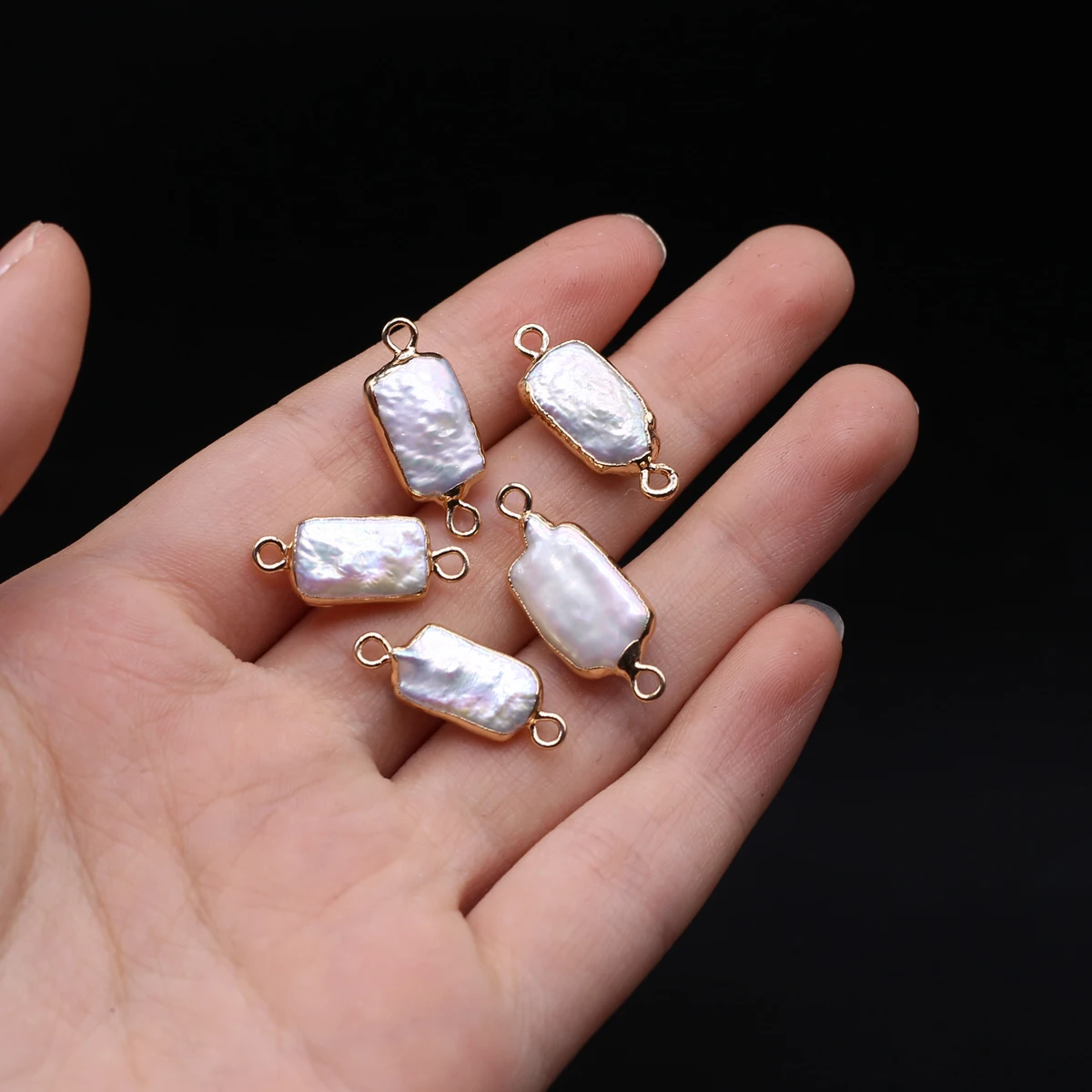 10pcs Natural Baroque Pearl Pendant Connector Rectangle White Pearl Connector for Making DIY Jewerly Earrings Bracelet 21.3x8.2