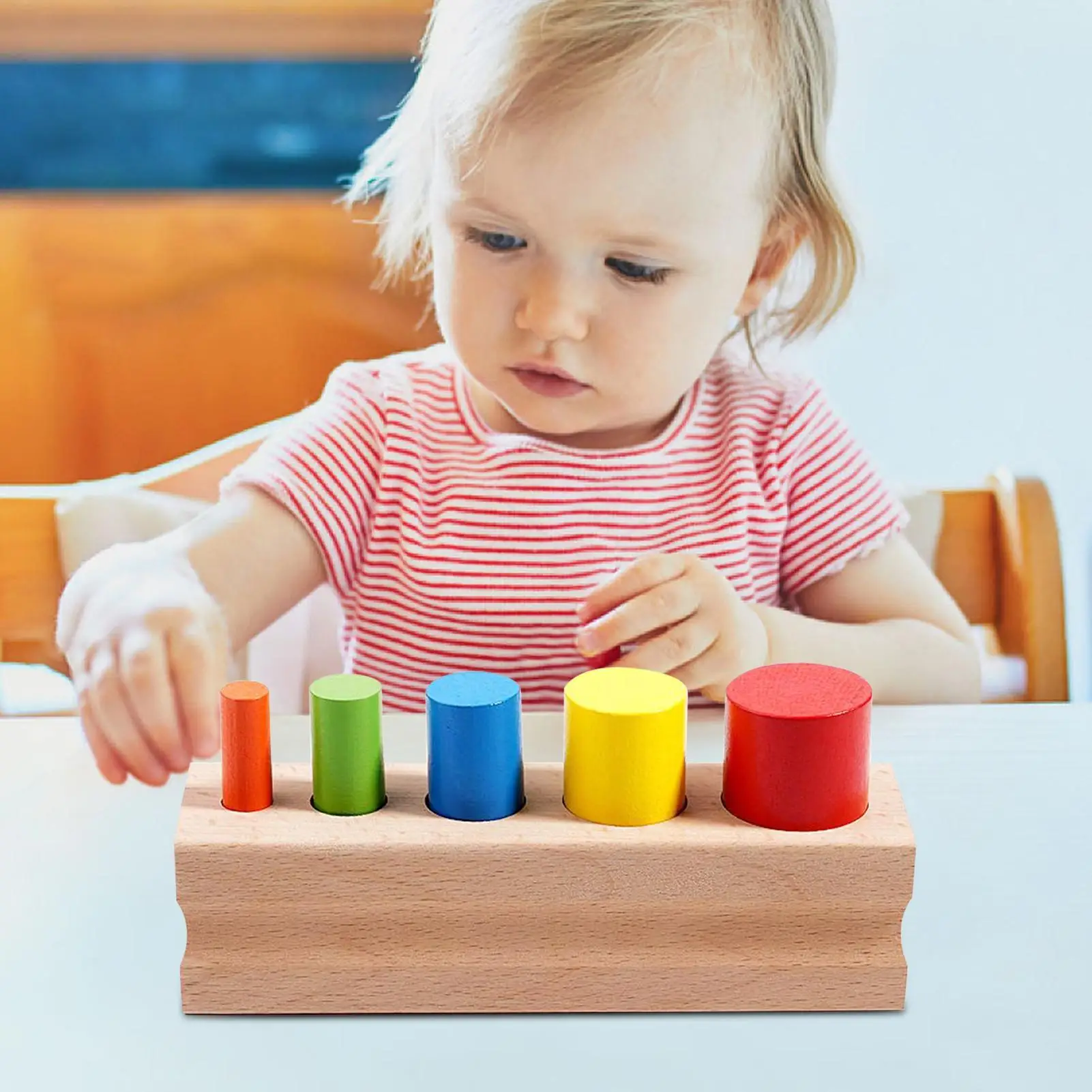 Wooden Sensory Toys Sensory Color Recognition Board Game Cylinder-shaped Interactive Fine Motor Skill Developmental Puzzle Toy