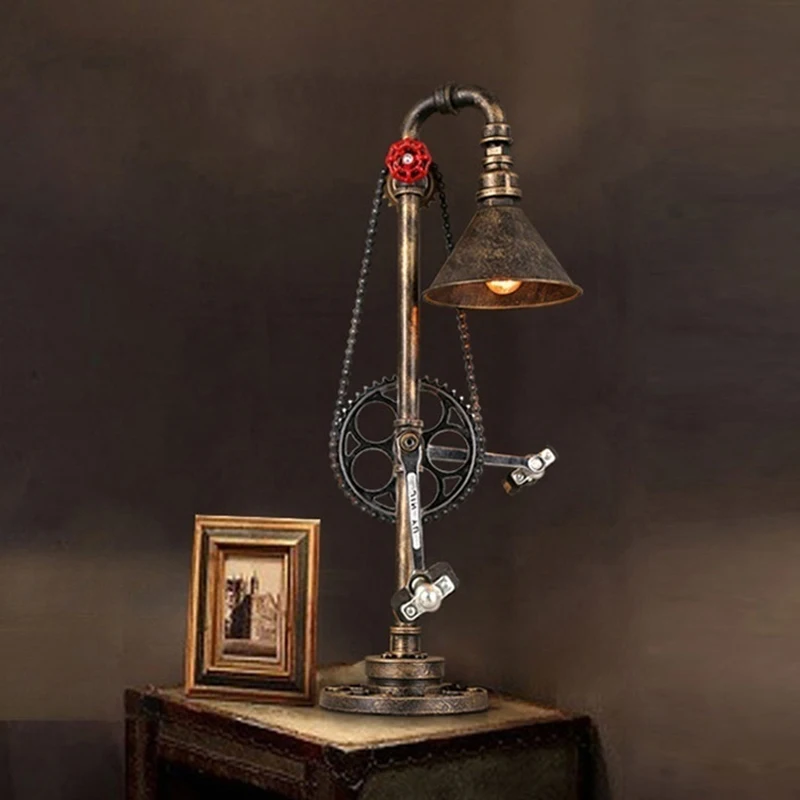 

Nordic Retro Bar Coffee Shop Industrial Decoration Desk Lamp Bedroom Bedside Personalized Loft Gear Water Pipe Metal Table Lamp