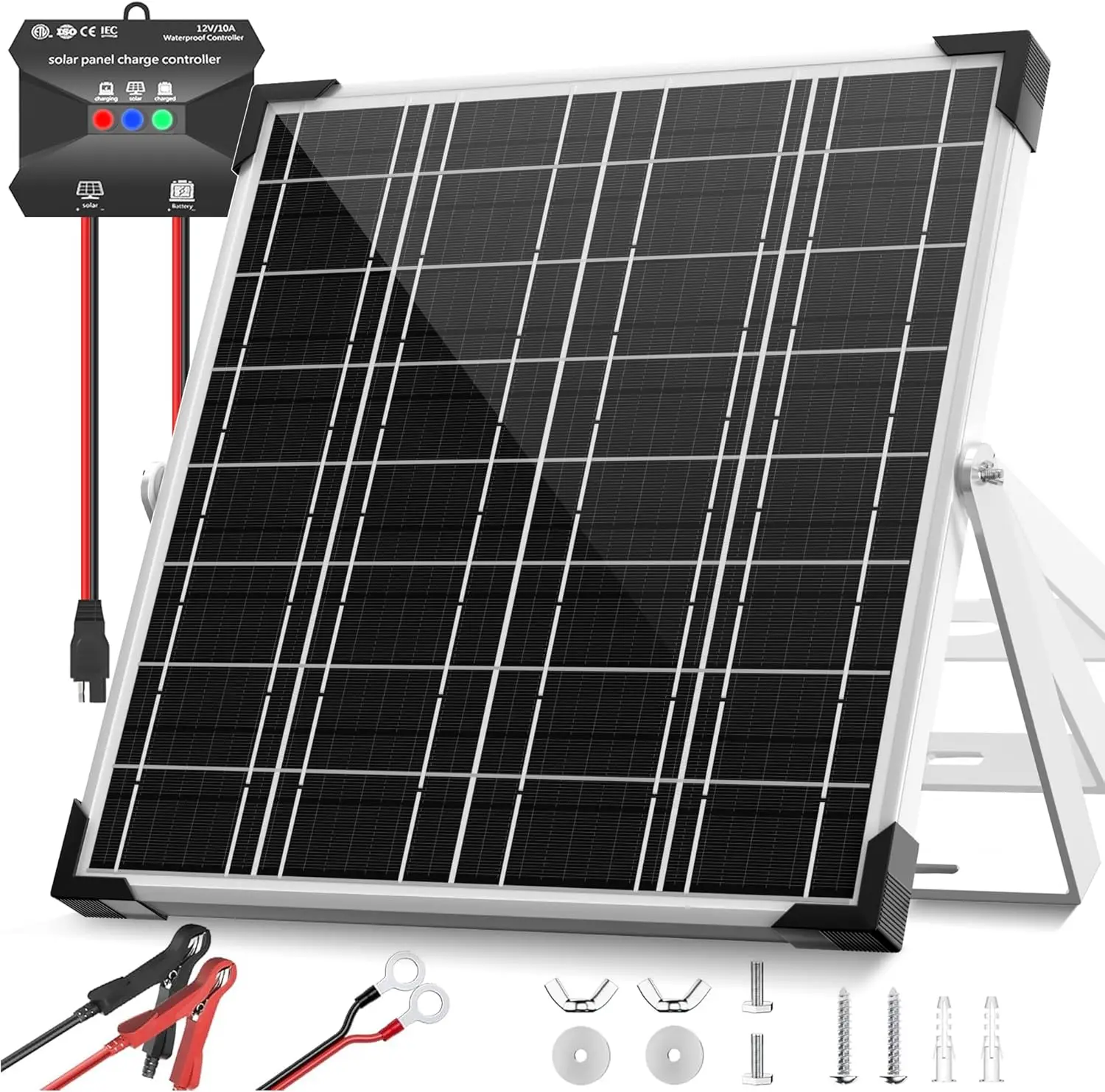 Solar Battery Trickle Charger Maintainer, Waterproof Solar Panel + Upgrade Charge Controller