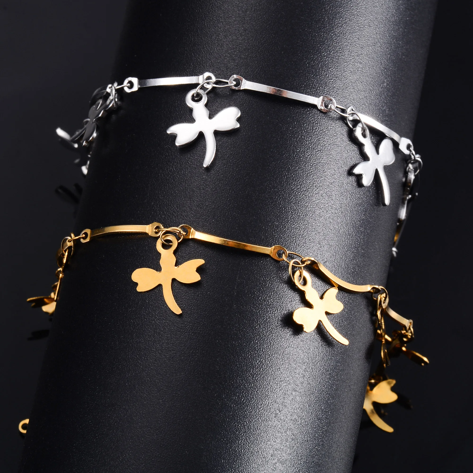 Cute Handmade Stainless Steel Dragonfly Bracelet for Women Girl Anklet Link Foot Hand Chain Metal Jewelry Accessories Summer