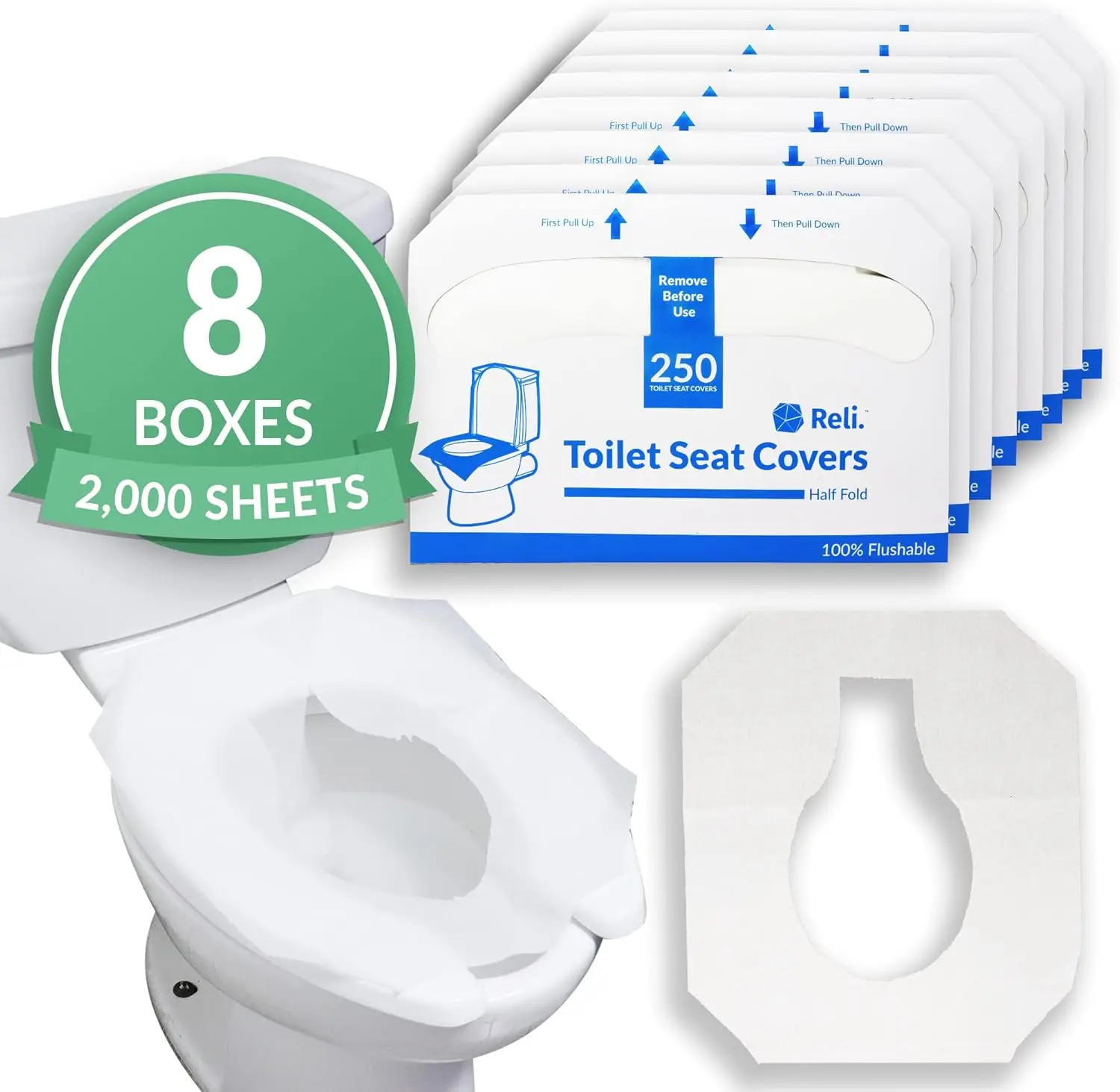 

Toilet Seat Covers (2000 Pcs, 8 Packs of 250) | Disposable Toilet Seat Cover - Flushable - 14x16