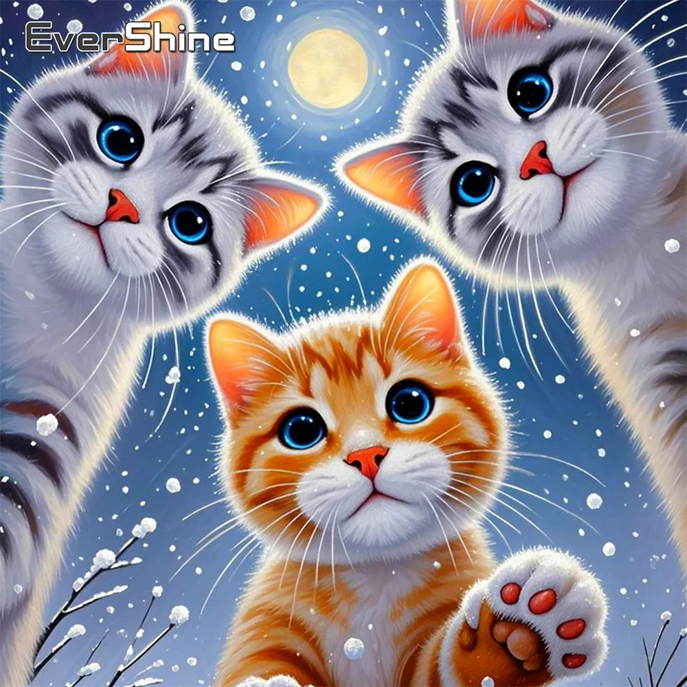 Evershine Diamant-Gemälde, Katze, Kreuzstich-Set, Diamant-Mosaik, Tier, volle quadratische Strasssteine, Stickerei, Nacht, handgefertigt, Hobby