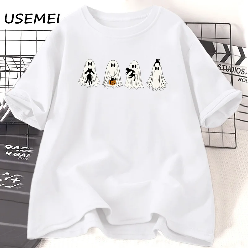 Booey Ghost Graphic T Shirts Funny Cute Pumkin T-shirt Casual Cotton Short Sleeve Tshirt Womans Clothing Harajuku Clothes Tees