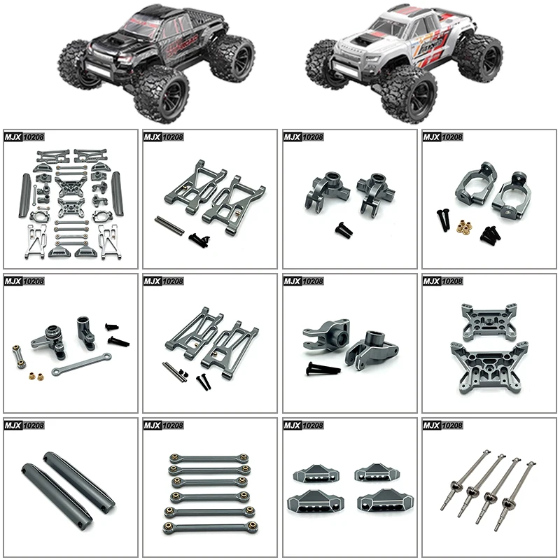 

MJX 10208 1/10 RC Car Upgrade Parts Accessories Metal Front Rear Swing Arm Steering Cup Hub Carrier Link Rod Shock Tower Set