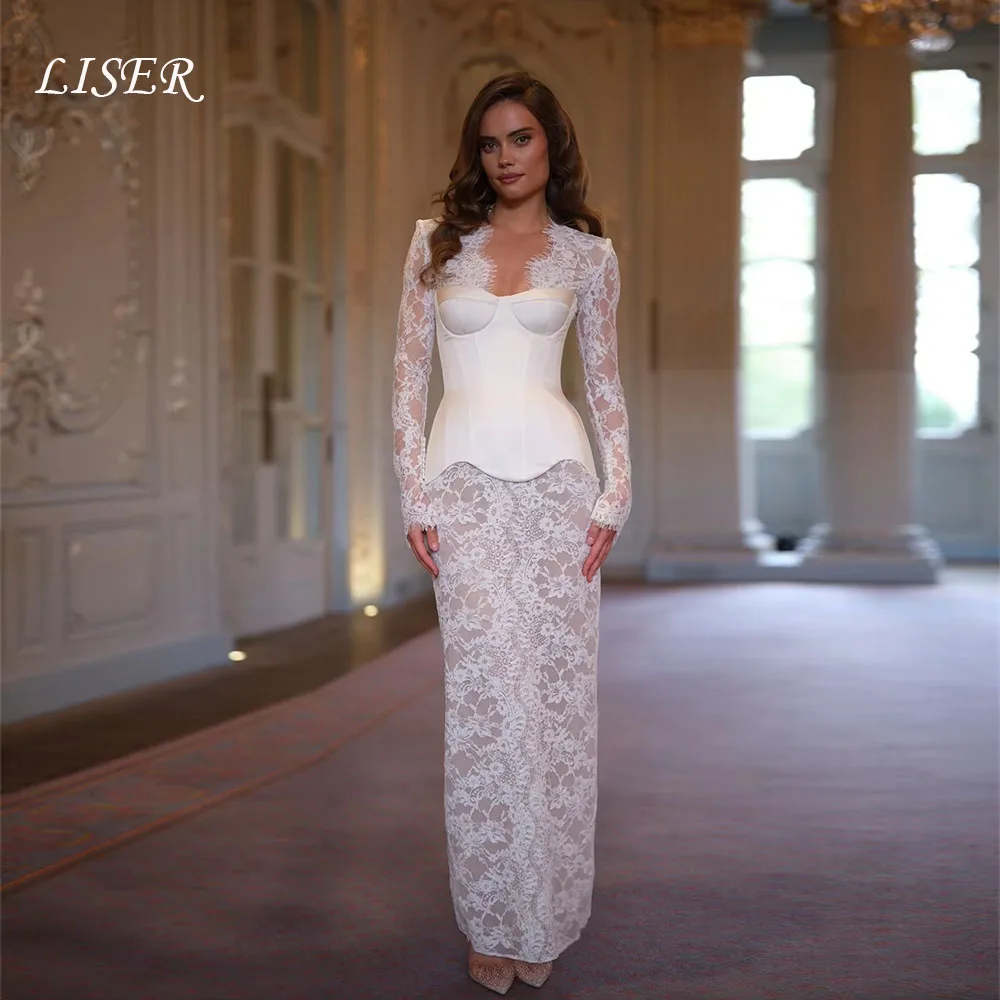 Liser Vintage Mermaid Floral Lace Wedding Dress Long Sleeve Lace-Up Back vestidos de noche Customized Bridal Gown robe de mariée