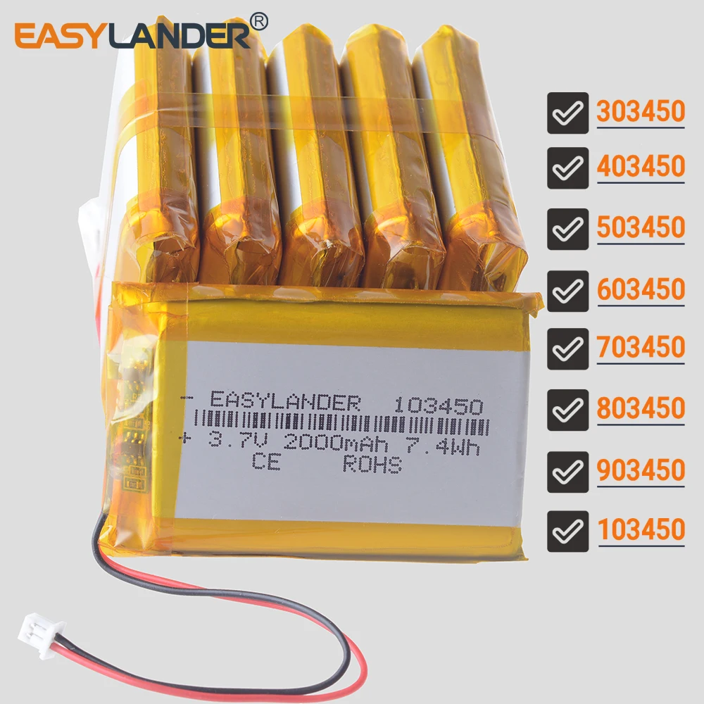 

10Pcs Silicone Wires 103450 JST 1.25 2P 3.7V 2000mAh Li-Polymer Battery Lipo 503450 303450 403450 603450 703450 803450 903450 12