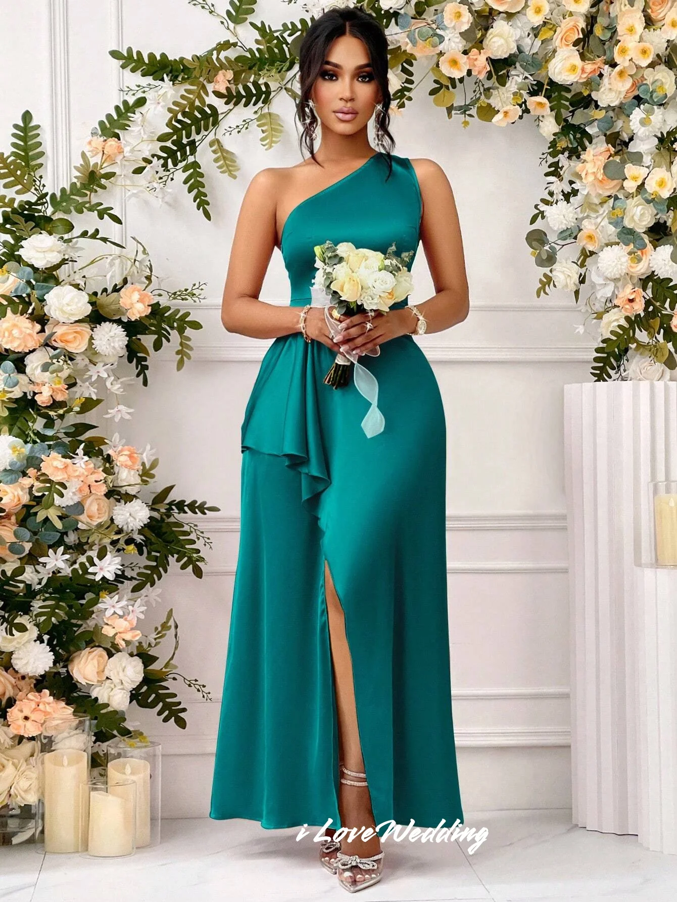 Elegant One Shoulder Bridesmaid Dresses 2025 Satin Sleeveless A-Line Split Ankle Length Pleated Wedding Guest Dresses Customized
