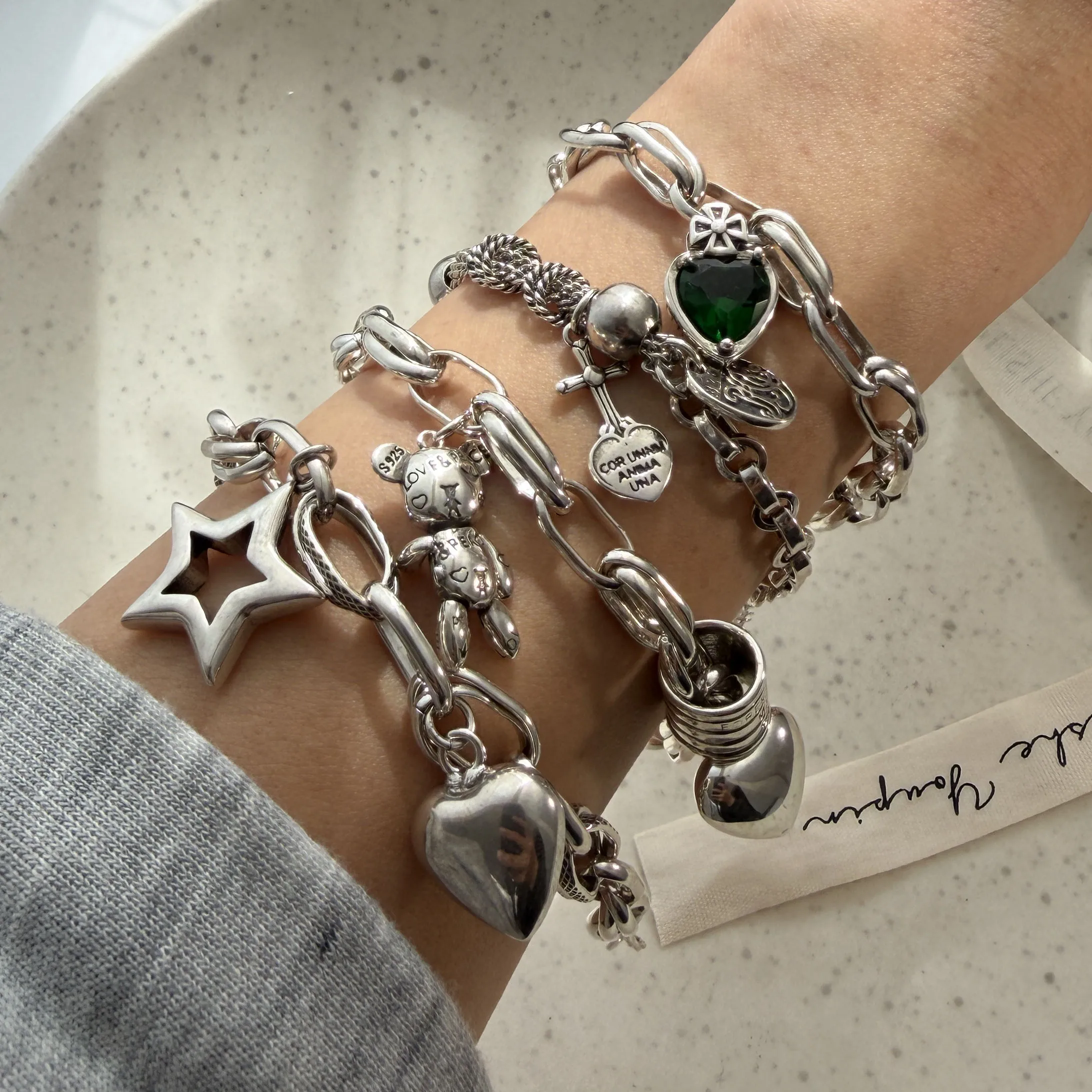 100 % massives 925er-Sterlingsilber-Metallarmband für Damen und Herren, Vintage-Herzbuchstaben, handgefertigt, einfaches Geburtstagsgeschenk
