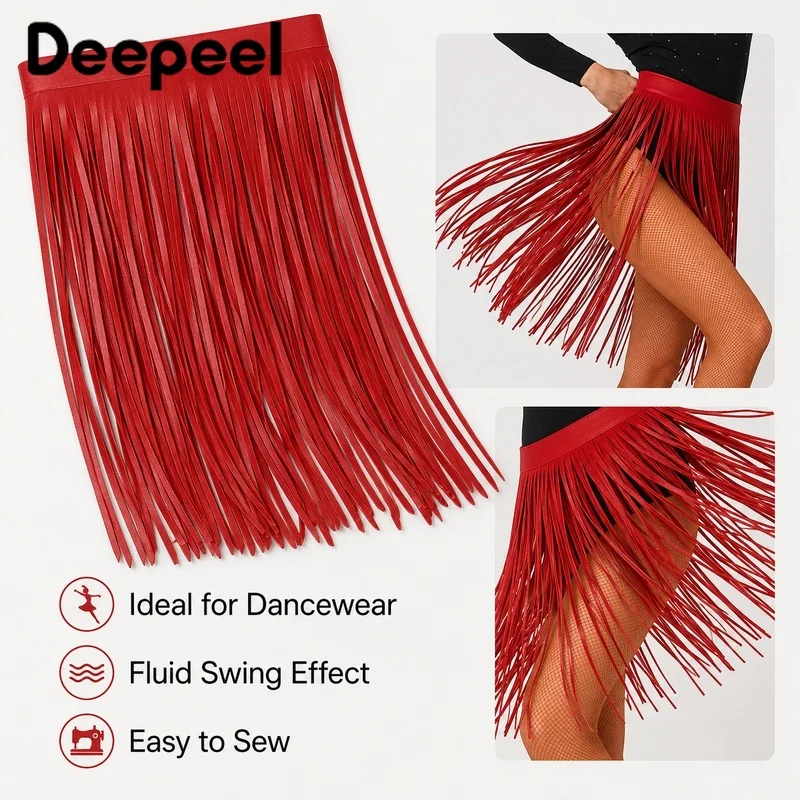 1Pc 64X55Cm 64X70Cm Faux Leather Tassel Fringe Trim Extra Long Dancewear Stage Costume Dress Skirt Sewing Decoration Accessory