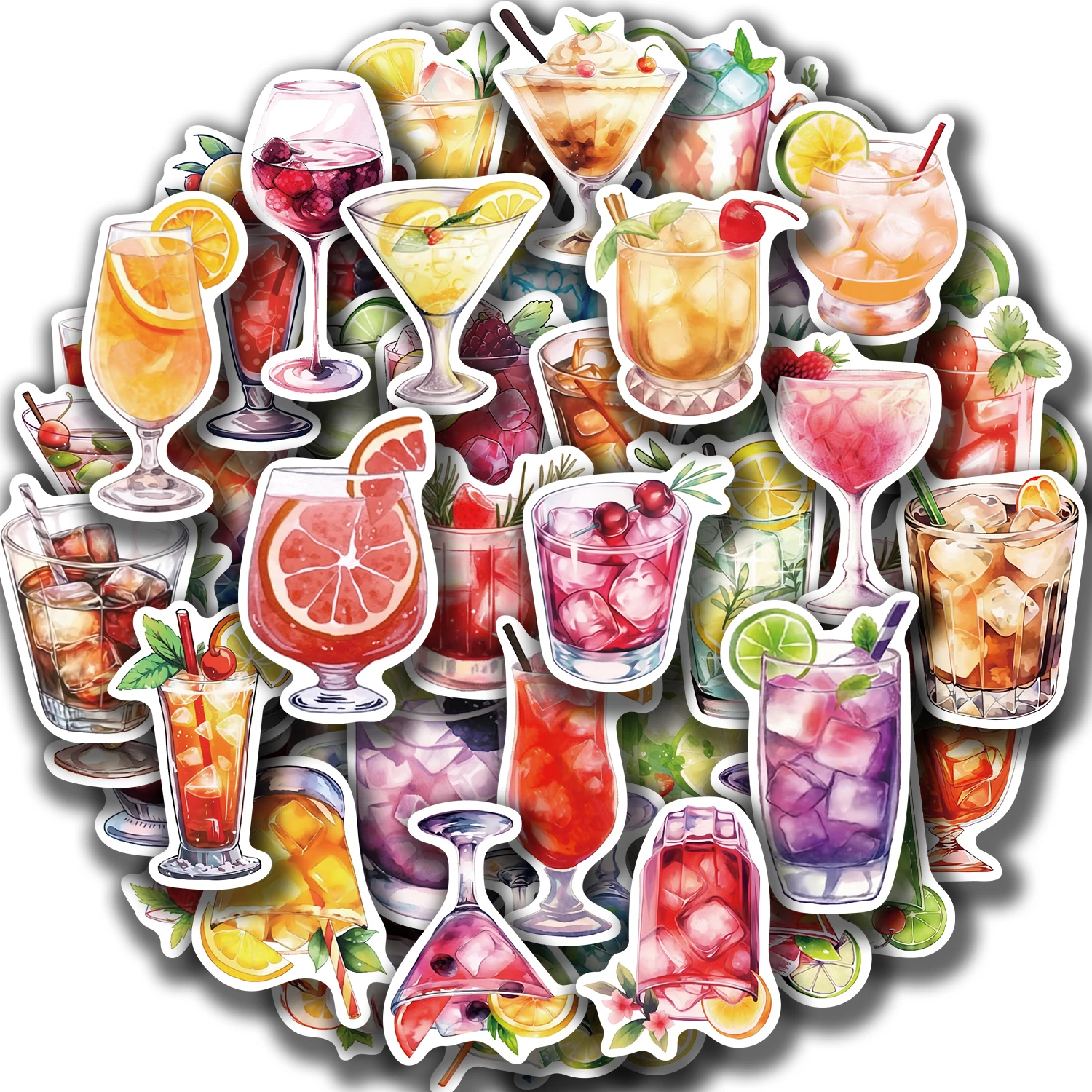 50pcs Watercolor Cocktail Stickers For Suitcase Stationery Phone Laptop Ipad DIY Sticker Scrapbooking Material Craft Supplies