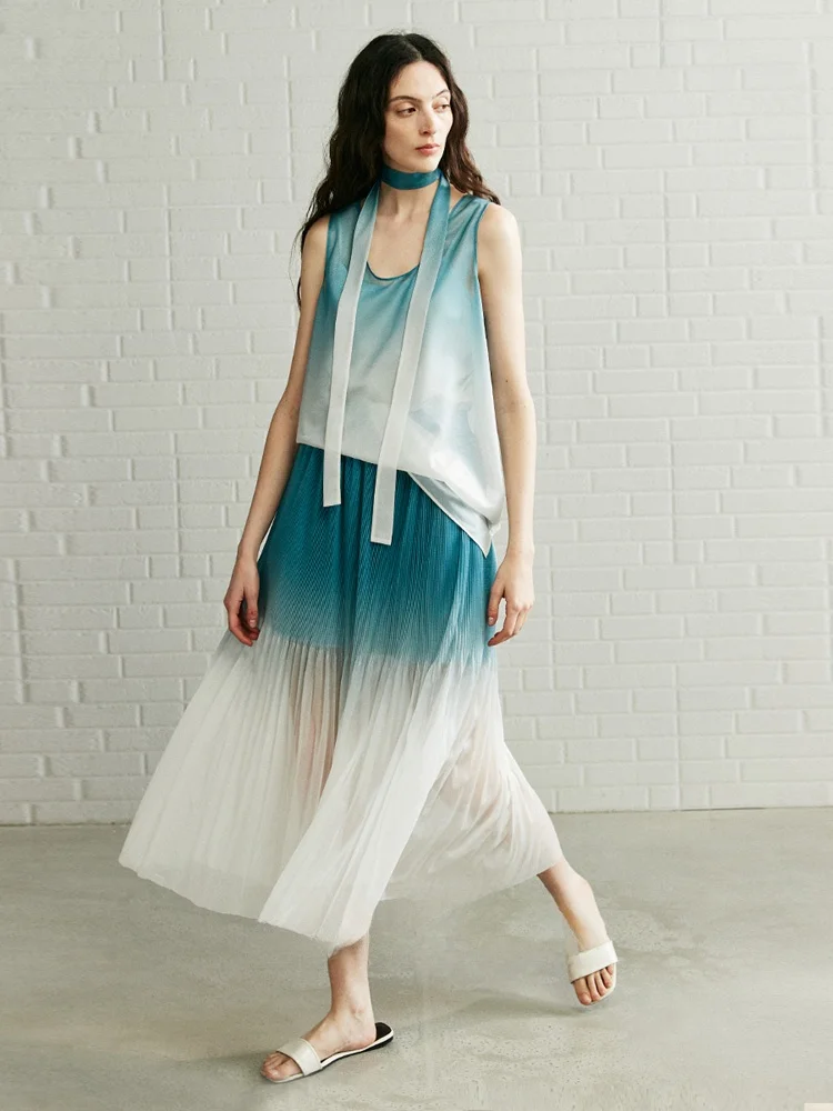 

MARIUS Gradient Crystal Lace Shirt Skirt Set Women's Casual Mid-Waist Standard Fit Standard Lace Fabric Other Style Other
