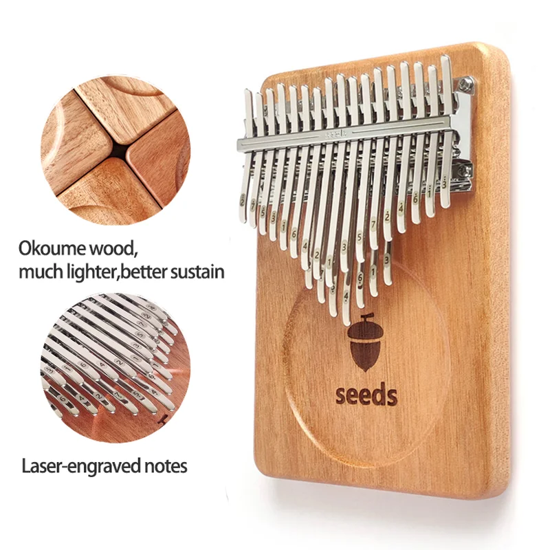 New 21 Keys Seeds Okoume Wood Kalimba Accurate Tuning 2 Layers Professional Thumb Piano Acoustic Finger Piano Total 24 Keys