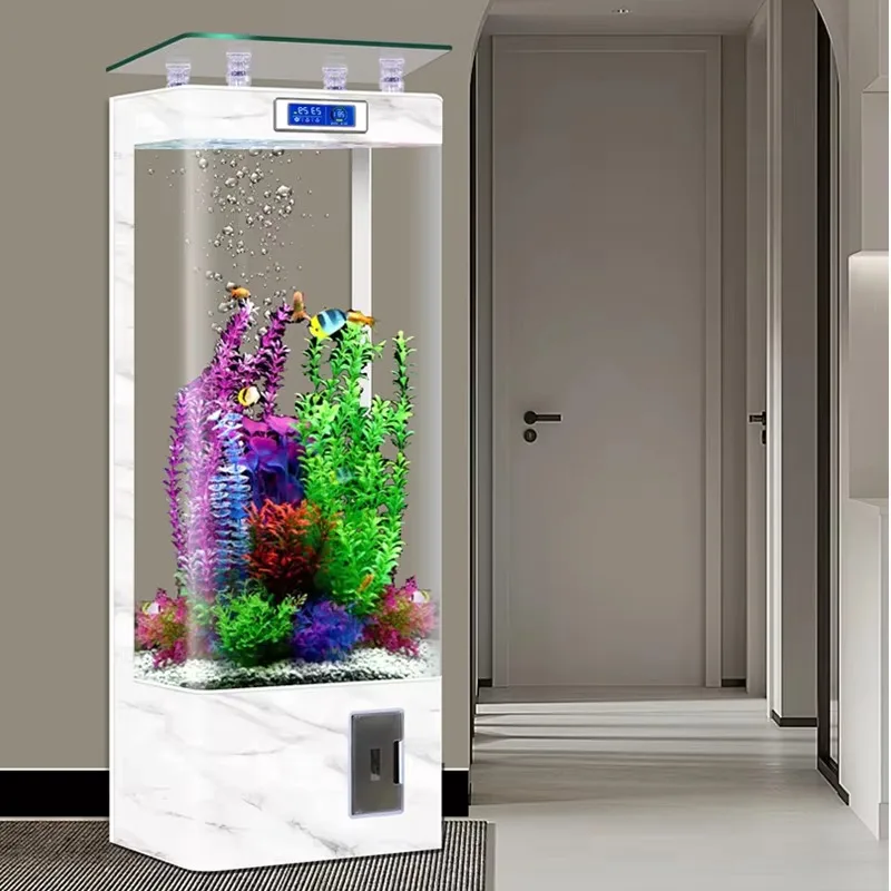 Intelligent small hot-bending glass square fish tank (glass material, ecological type, floor-to-ceiling decorative type)