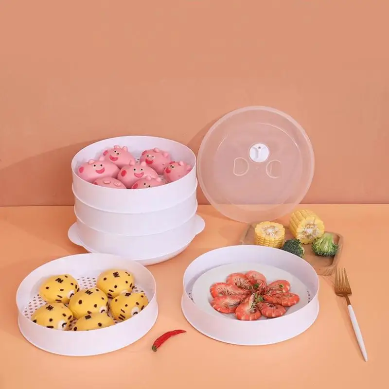 

Plastic Steamer Microwave Oven Round Steamer With Lid Cookware Steamer Household Steamed Buns Kitchen Cooking Tools