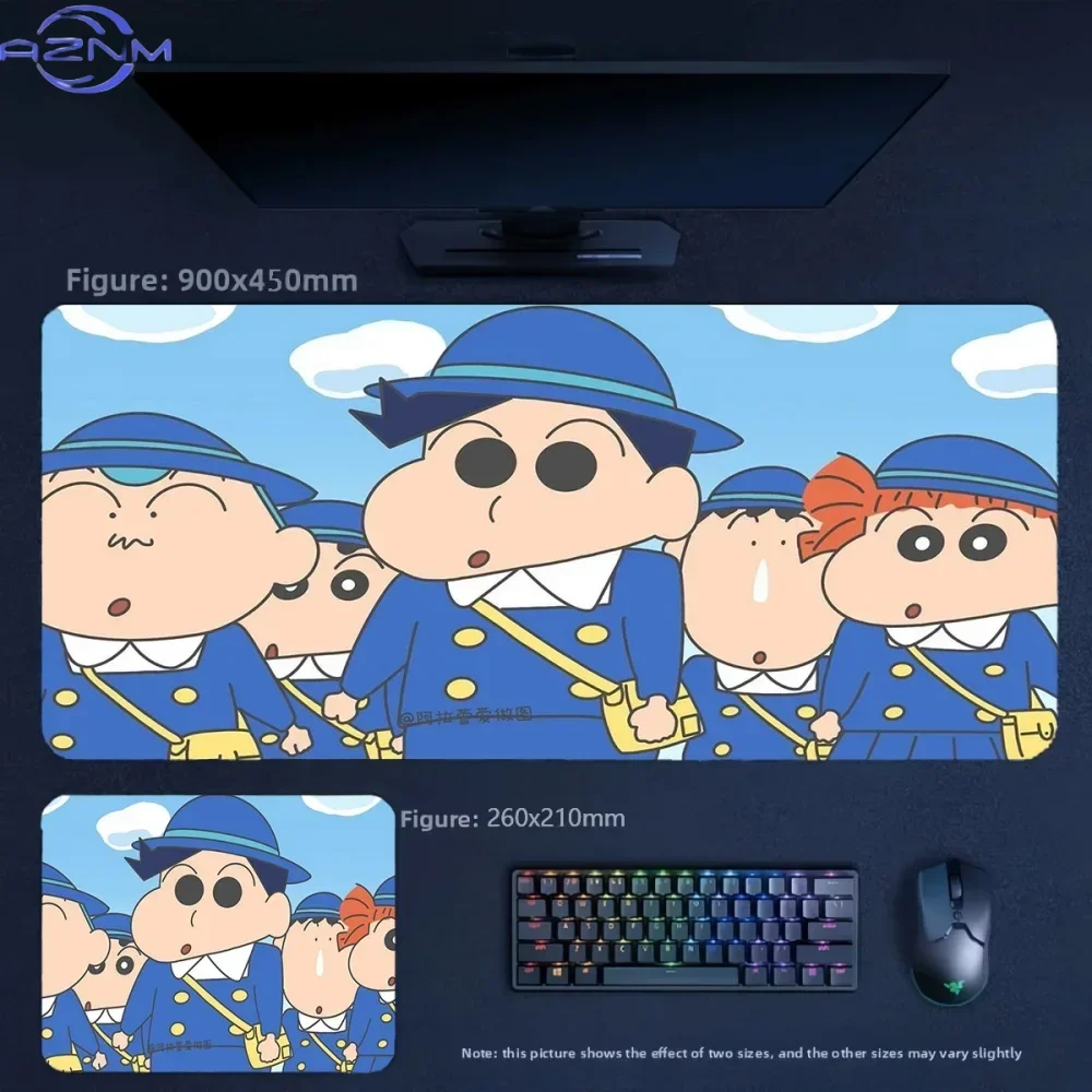 Anime Crayon Shin‑chan Kindergarten Uniform Group Large Mousepad, Rubber Non‑Slip Extended Gaming Desk Mat, Waterproof Anti‑Fray