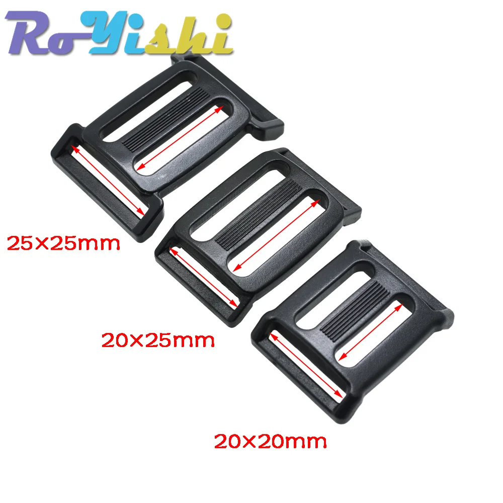 100 Pcs/Pack Plastic Multi-function Tri-Glide Slider Adjust Arched Buckle for Ourdoor Backpack Bags Webbing