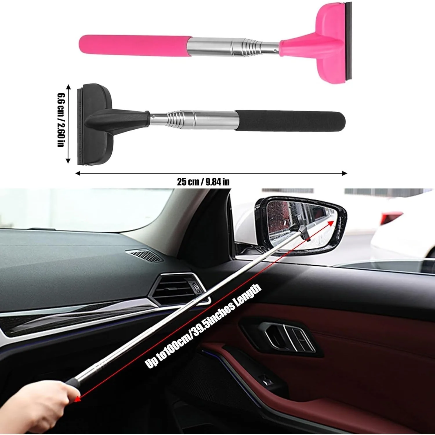 1pc Car Window Mini Squeegee, Portable Tiny Car Side Mirror Squeegee Retractable Car Windshield Wiper to 39.5in Windshield