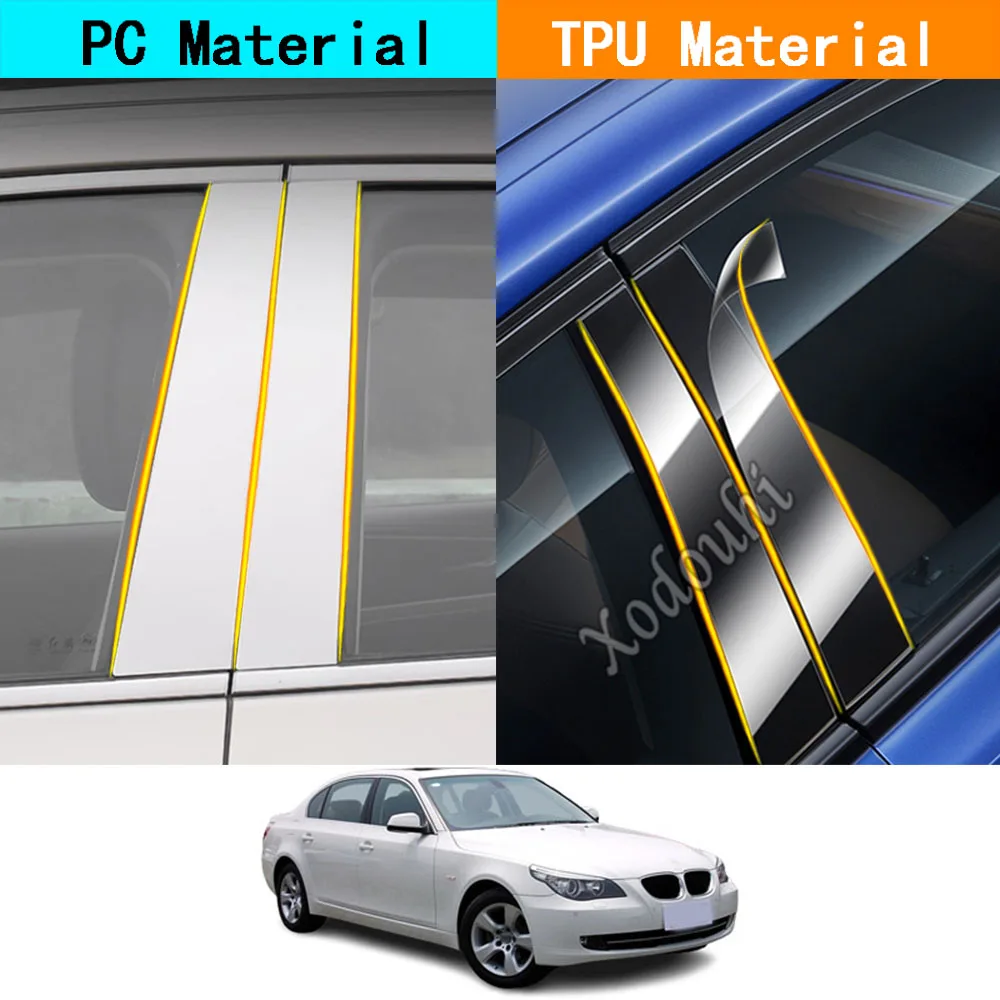 

Car TPU/Glossy Mirror Pillar Post Cover For BMW 5 Series/GT E60 E61 2004 2005 2006 2007 2008-2010 Stickers Accessories 6PCS