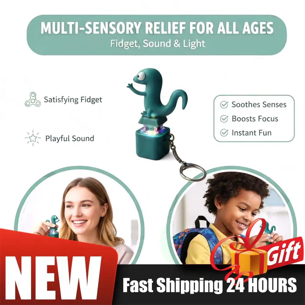 Rechargeable Lizard Button Sound Keychain Funny Decompression Toys Portable Stress Relief Fidget Button Toy Hanging Ornament