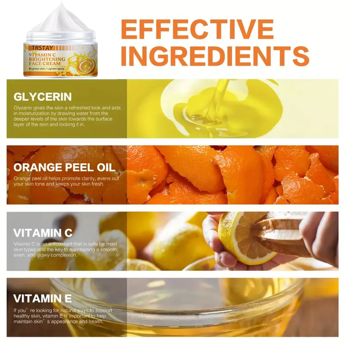 Vitamin C cream can lighten spots, shrink pores, brighten skin tone, and control oil on the face