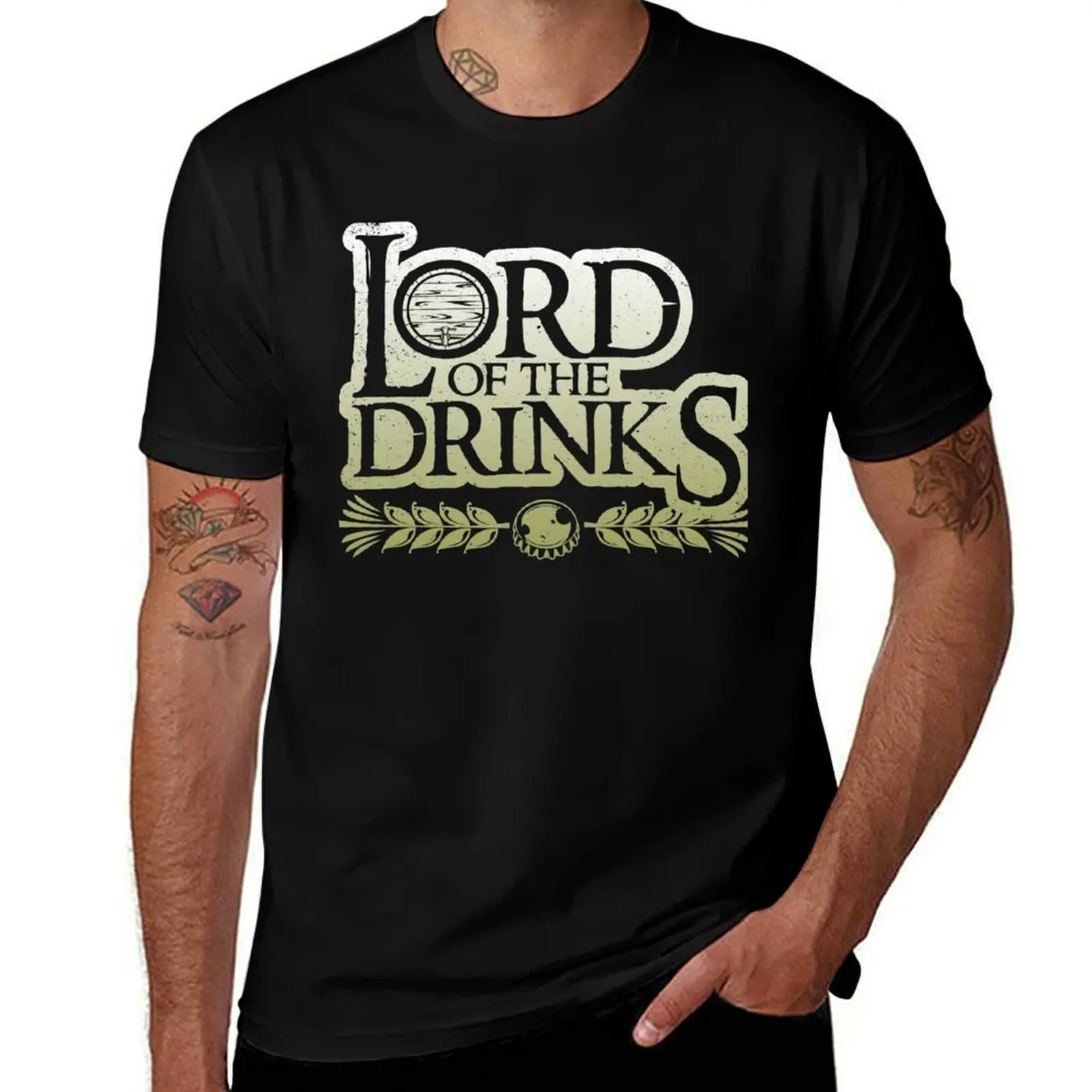 Lord Of The Drinks Funny Drinking Design T-Shirt All Weather Casual Short Sleeve