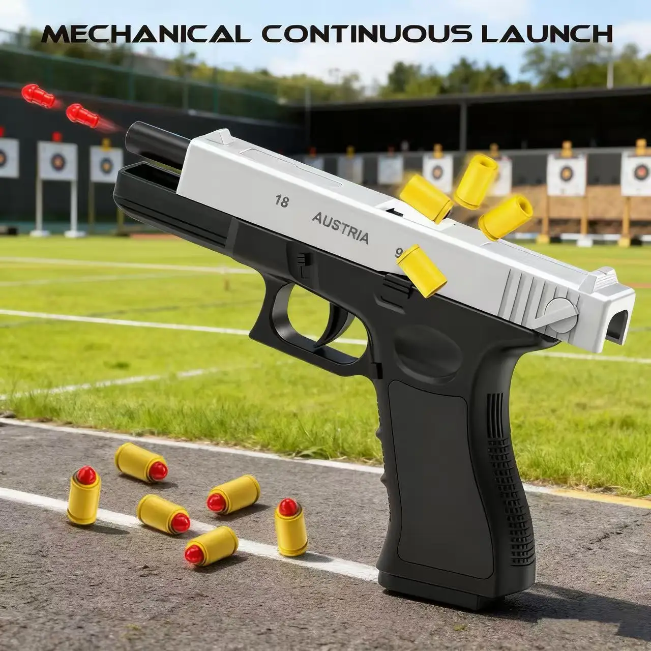 블랙 G18 장난감 총. 에어건 권총 장난감 총 자동 탄피 배출 소프트 총알 장난감 총 (연속 발사)