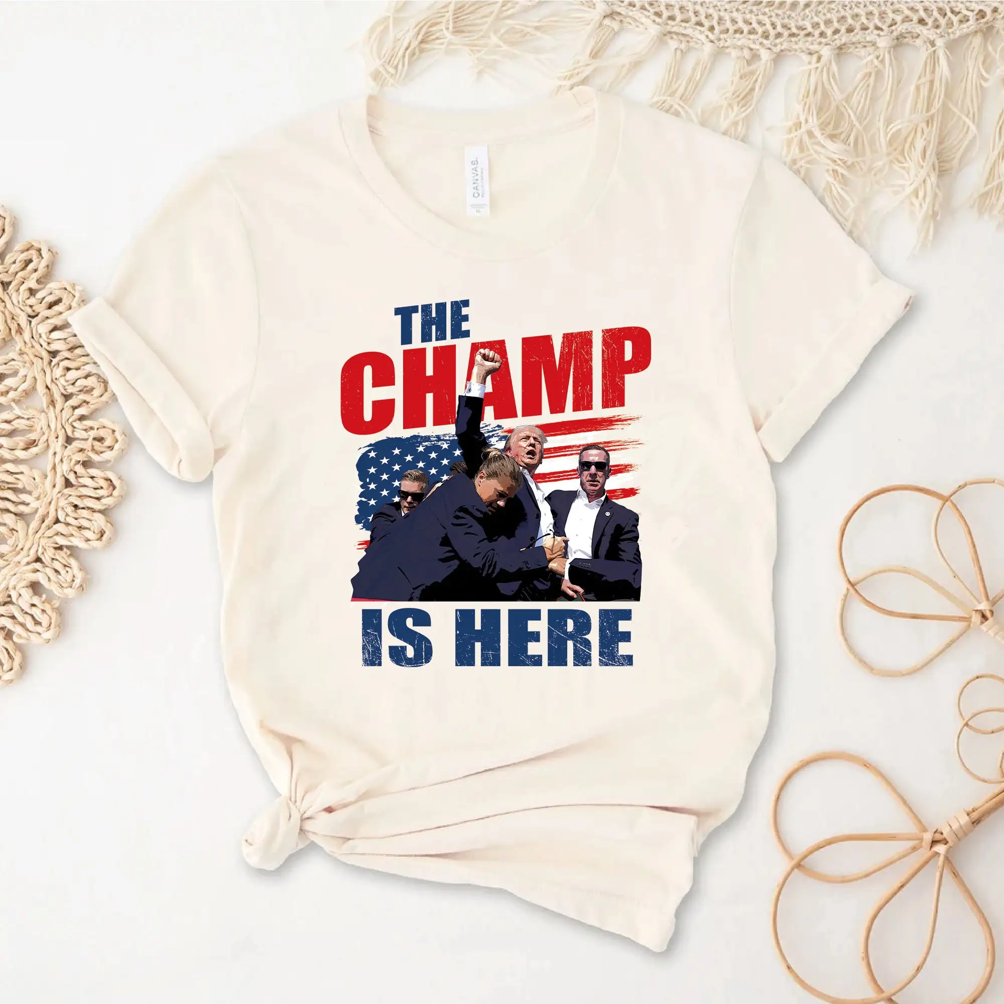 The Champ Is Here T Shirt Trump Fight God Bless President Donald 2024 Support Election