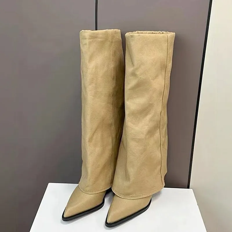 أشار تو أحذية عالية النساء القوطي السراويل الأحذية الخريف مكتنزة الاتجاه الأحذية مقاومة للاهتراء منتصف العجل أحذية الشتاء أحذية جديد