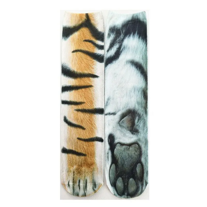 Chaussettes 3D amusantes à imprimé de patte de chat et de tigre pour Halloween et Noël, chaussettes mignonnes et amusantes pour animaux, chien, cheval, cosplay, fête léopard, 10 paires