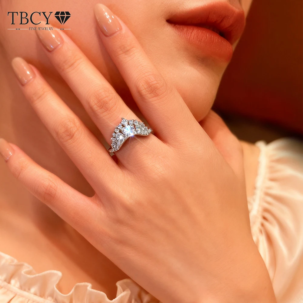 

TBCYD полный муассанит кольцо с короной кольца S925 стерлингового серебра свадьба помолвка ювелирные украшения для женщин
