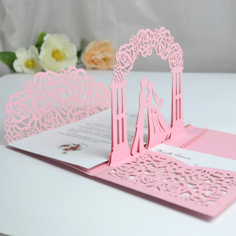 

Beautiful 3D Pop Up Wedding Invitations Customize Wedding Decorations Laser Cut Wedding Invitation