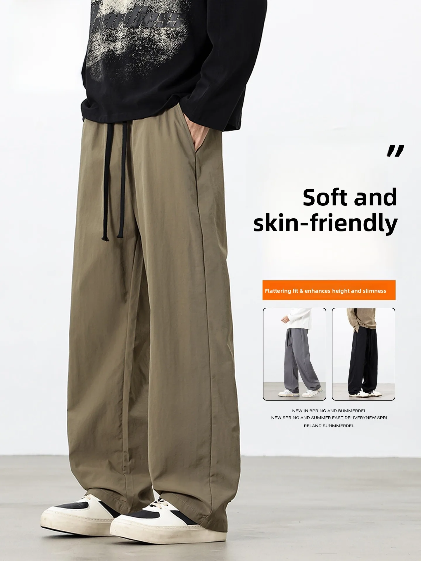 

Loose Straight Leg Men's Casual Pants TUCANO Youth Spring New Sle Wide Leg Pants Rope Waist Design Comfortable Fit Trousers