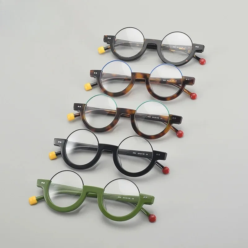 

High Quality 2025 Round Half Frame Acetate Glasses Men Women Compatible Anti Blue Light Stylish Color Changeable Spectacles