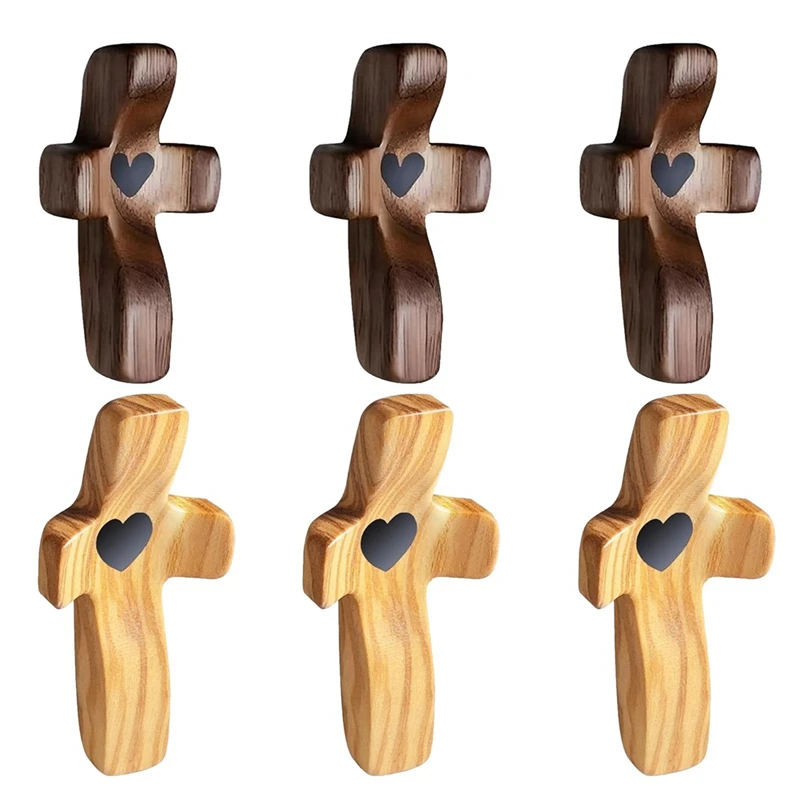 

6PCS Cross My Heart Encouragement Gift Small Wooden Hand Held Cross Wooden Pocket Hand Held Cross For Praying Easy To Use