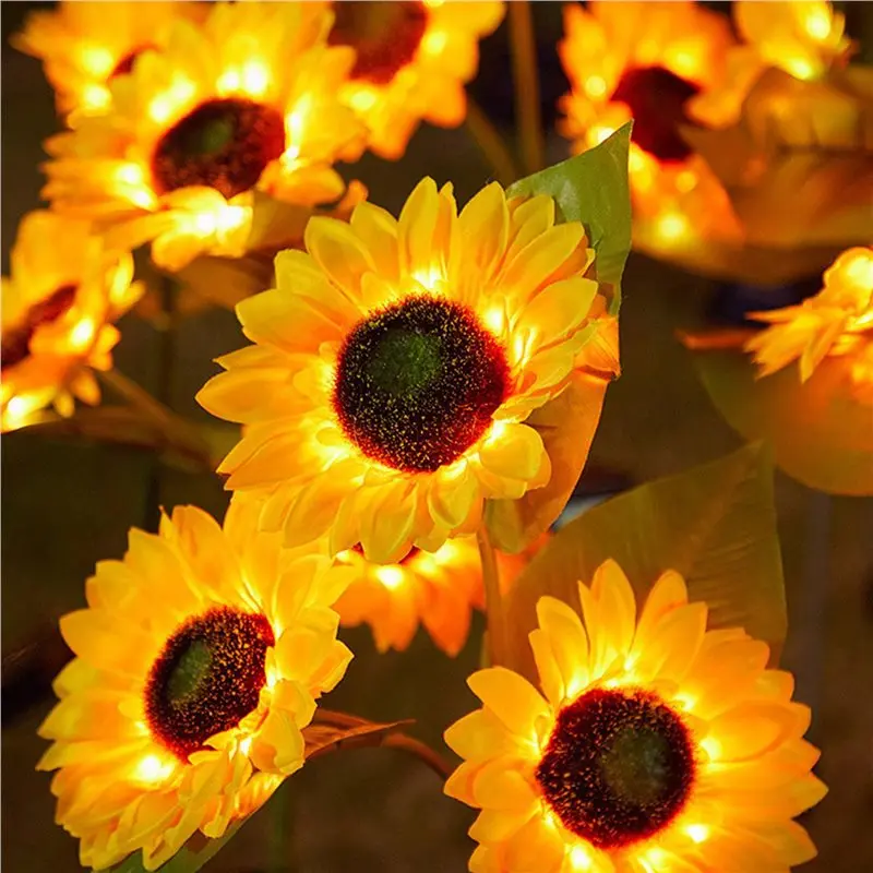 AA81-4Pcs Solar LED Sunflower Garden Lights Solar Sunflowers Outdoor Waterproof Auto On/Off Decorative Lights For Garden