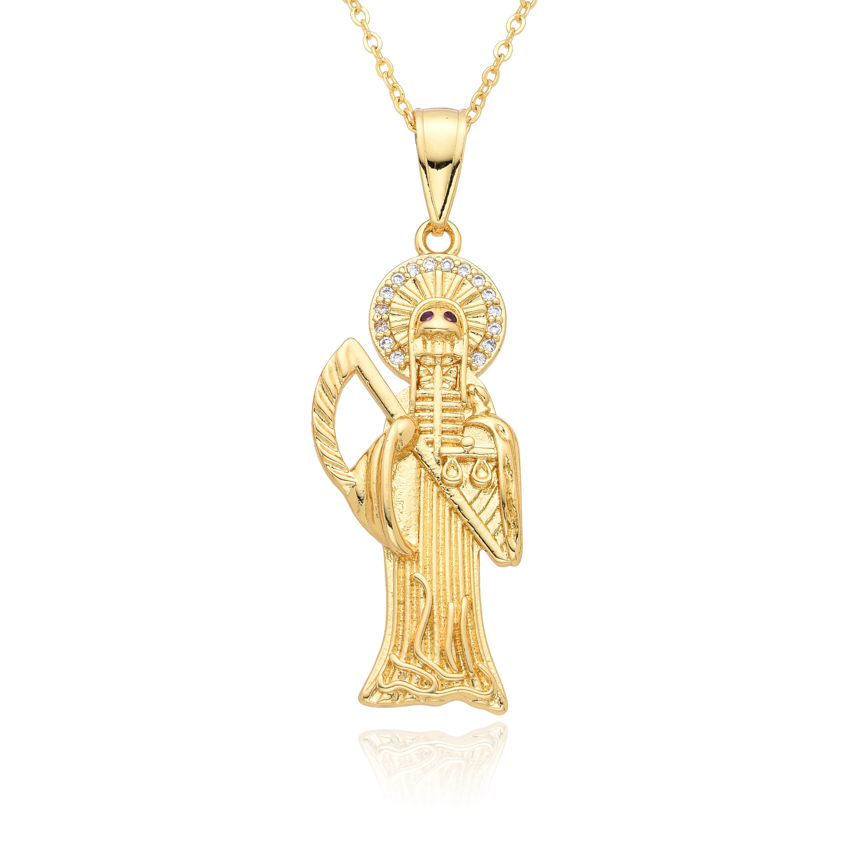 Gold Color St. Jude Santa Muerte Charms Cubic Zirconia Holy Death Reaper Necklace Choker Chain Pendant DIY Jewelry Accessories