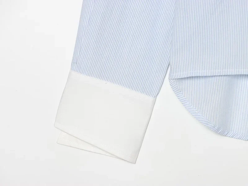 HXAO Blaues Damen-Streifenhemd Langarm Sommer Damenhemd Chinesische Froschknopf-Bluse Locker Sitzende Büro-Freizeitbluse – Detail 8